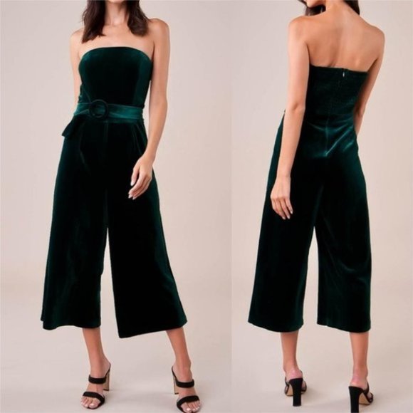 undefined Pants - boho green Velvet strapless Front Buckle Belt Jump